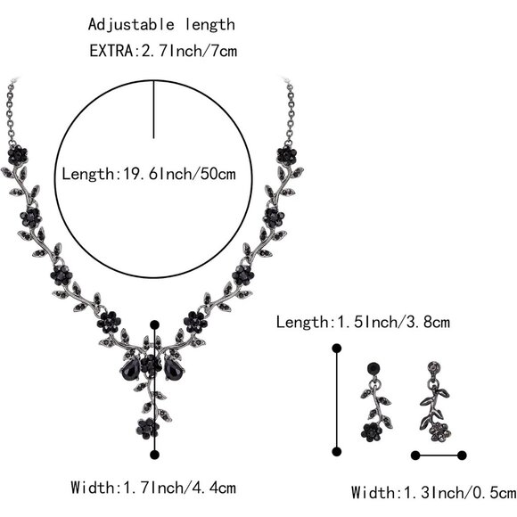 Elegant Bridal Jewelry Set: Crystal Dangle Earrings & Pendant Necklace - Black - Picture 6 of 7